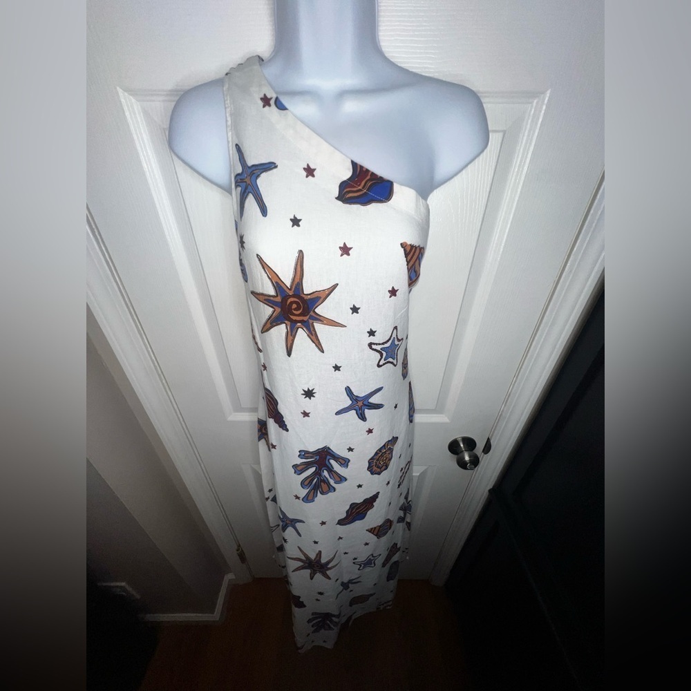 NWT C&C California Women’s Small Ivory Linen One Shoulder Seashell Maxi Dress S - Picture 3 of 16